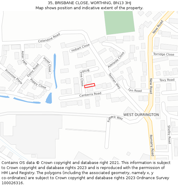 35, BRISBANE CLOSE, WORTHING, BN13 3HJ: Location map and indicative extent of plot