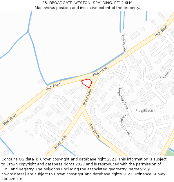 35, BROADGATE, WESTON, SPALDING, PE12 6HY: Location map and indicative extent of plot