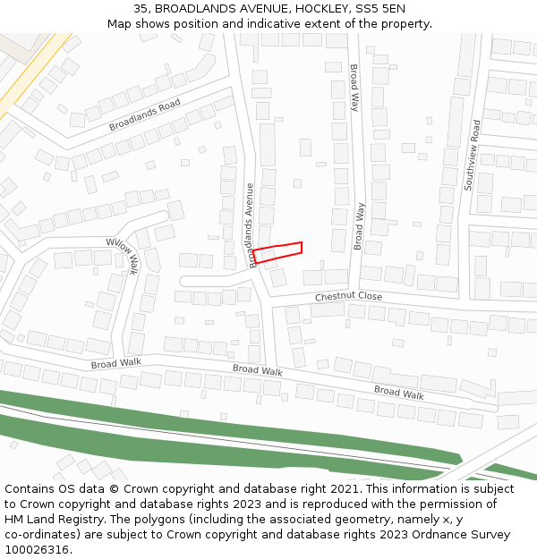 35, BROADLANDS AVENUE, HOCKLEY, SS5 5EN: Location map and indicative extent of plot