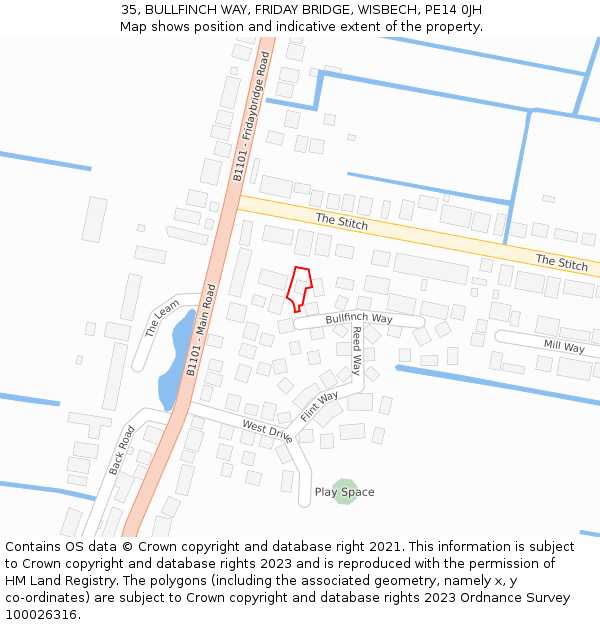 35, BULLFINCH WAY, FRIDAY BRIDGE, WISBECH, PE14 0JH: Location map and indicative extent of plot