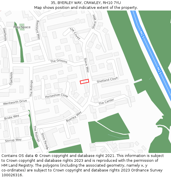 35, BYERLEY WAY, CRAWLEY, RH10 7YU: Location map and indicative extent of plot