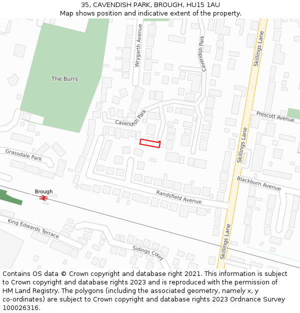 35, CAVENDISH PARK, BROUGH, HU15 1AU: Location map and indicative extent of plot