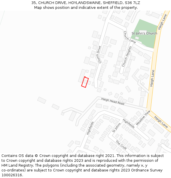 35, CHURCH DRIVE, HOYLANDSWAINE, SHEFFIELD, S36 7LZ: Location map and indicative extent of plot