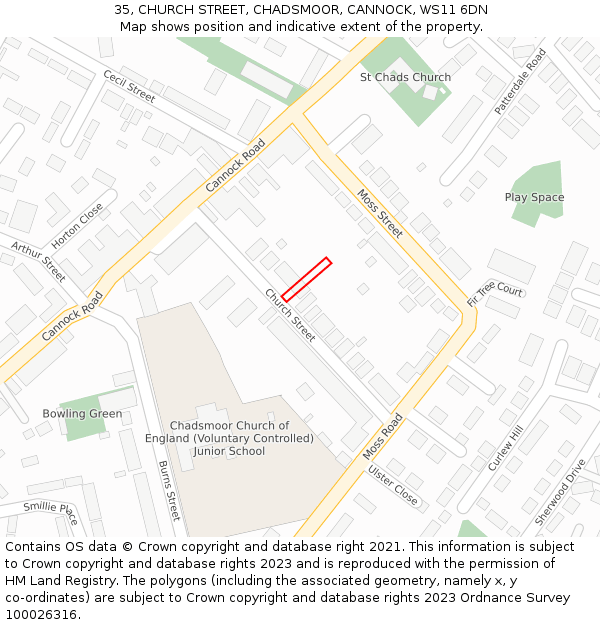 35, CHURCH STREET, CHADSMOOR, CANNOCK, WS11 6DN: Location map and indicative extent of plot