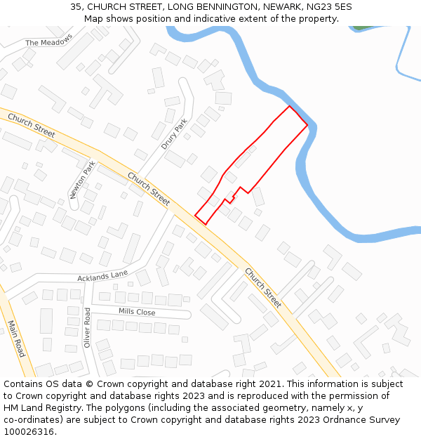 35, CHURCH STREET, LONG BENNINGTON, NEWARK, NG23 5ES: Location map and indicative extent of plot