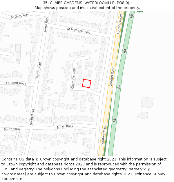 35, CLAIRE GARDENS, WATERLOOVILLE, PO8 0JH: Location map and indicative extent of plot