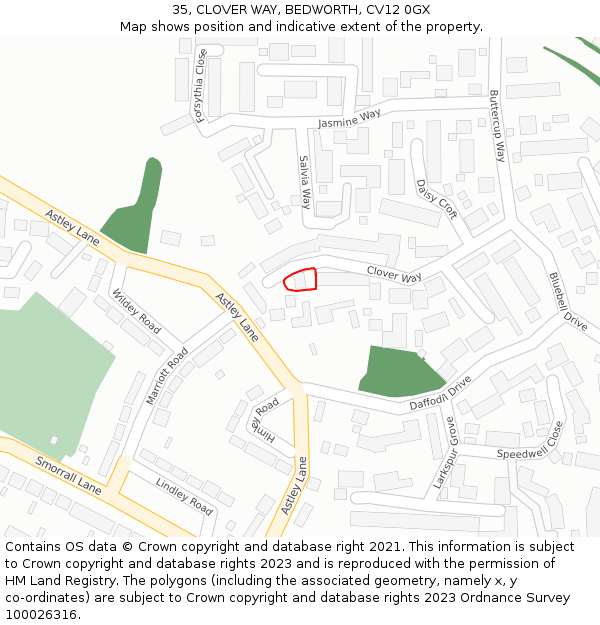 35, CLOVER WAY, BEDWORTH, CV12 0GX: Location map and indicative extent of plot