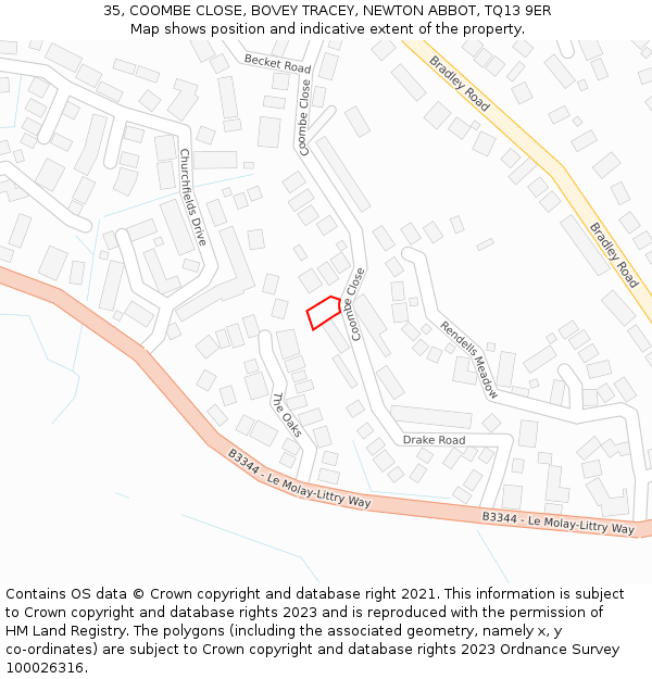 35, COOMBE CLOSE, BOVEY TRACEY, NEWTON ABBOT, TQ13 9ER: Location map and indicative extent of plot