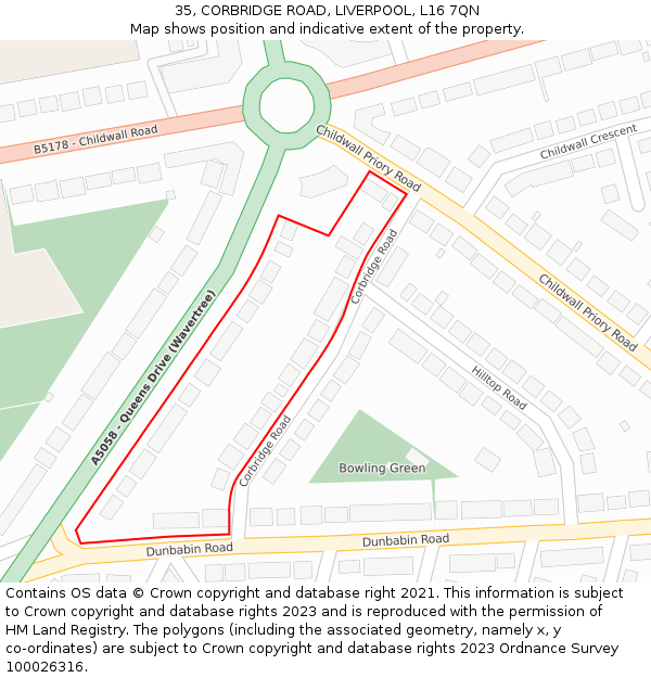 35, CORBRIDGE ROAD, LIVERPOOL, L16 7QN: Location map and indicative extent of plot