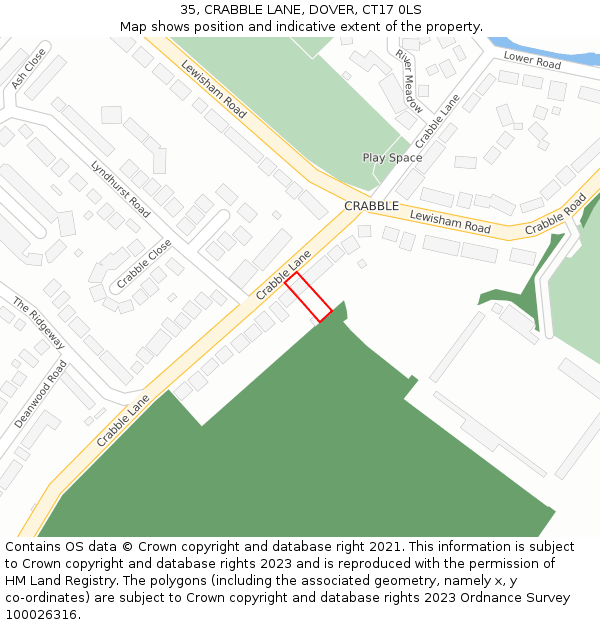 35, CRABBLE LANE, DOVER, CT17 0LS: Location map and indicative extent of plot