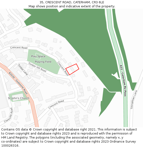 35, CRESCENT ROAD, CATERHAM, CR3 6LE: Location map and indicative extent of plot