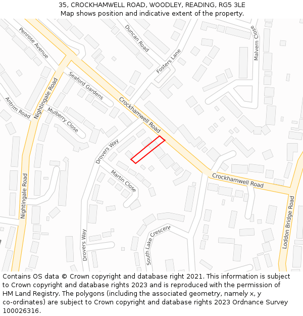 35, CROCKHAMWELL ROAD, WOODLEY, READING, RG5 3LE: Location map and indicative extent of plot