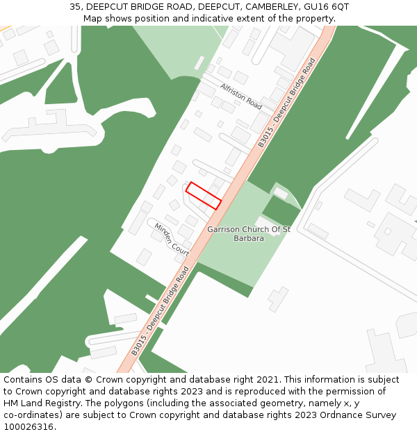 35, DEEPCUT BRIDGE ROAD, DEEPCUT, CAMBERLEY, GU16 6QT: Location map and indicative extent of plot