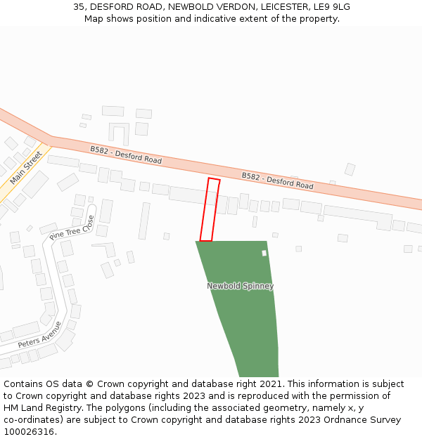 35, DESFORD ROAD, NEWBOLD VERDON, LEICESTER, LE9 9LG: Location map and indicative extent of plot