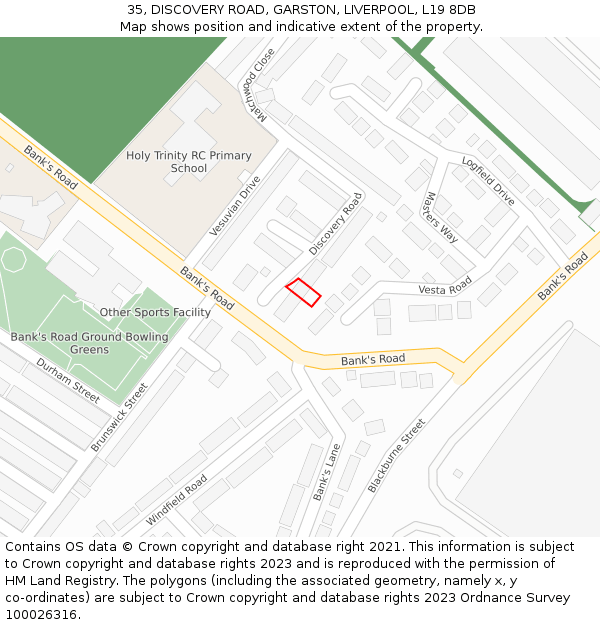 35, DISCOVERY ROAD, GARSTON, LIVERPOOL, L19 8DB: Location map and indicative extent of plot