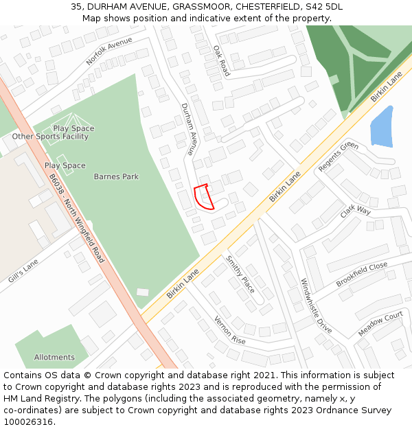 35, DURHAM AVENUE, GRASSMOOR, CHESTERFIELD, S42 5DL: Location map and indicative extent of plot