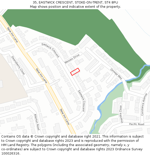 35, EASTWICK CRESCENT, STOKE-ON-TRENT, ST4 8PU: Location map and indicative extent of plot