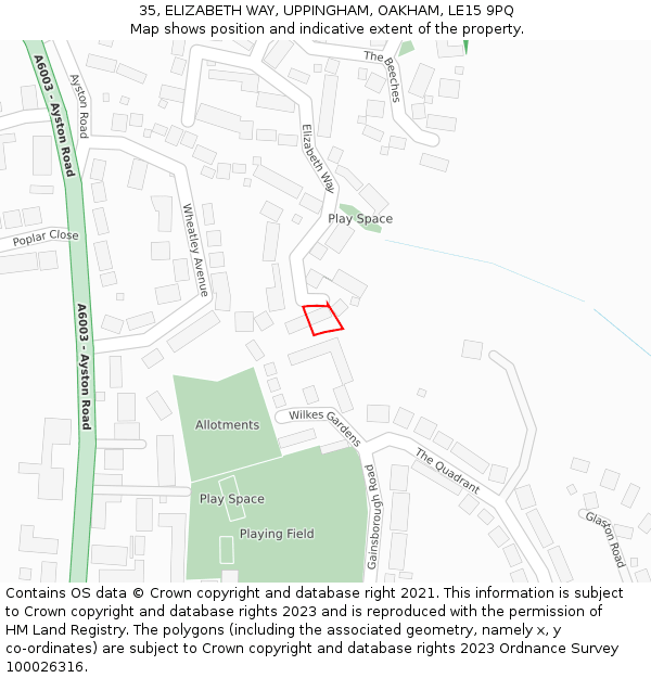 35, ELIZABETH WAY, UPPINGHAM, OAKHAM, LE15 9PQ: Location map and indicative extent of plot