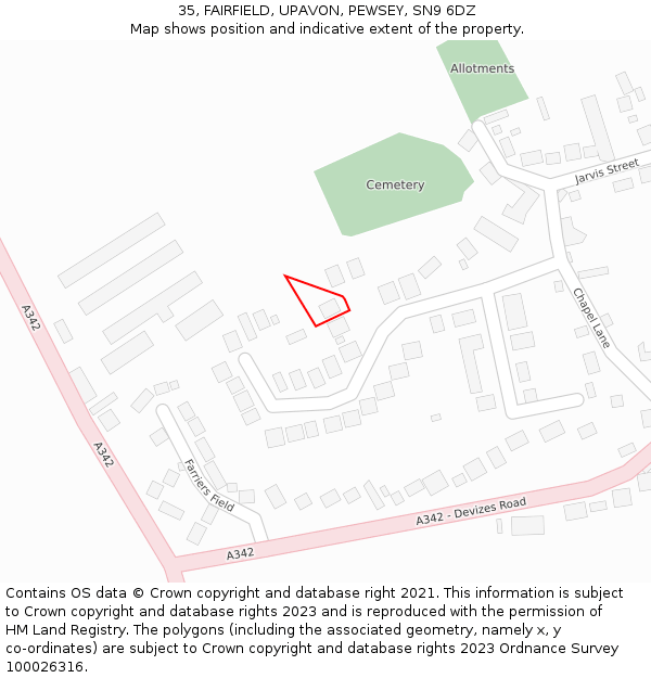 35, FAIRFIELD, UPAVON, PEWSEY, SN9 6DZ: Location map and indicative extent of plot