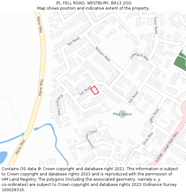 35, FELL ROAD, WESTBURY, BA13 2GG: Location map and indicative extent of plot