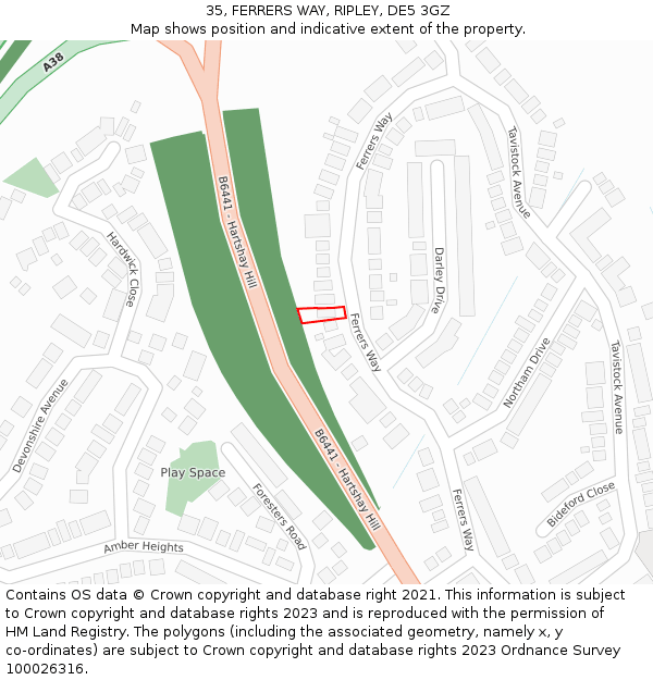 35, FERRERS WAY, RIPLEY, DE5 3GZ: Location map and indicative extent of plot