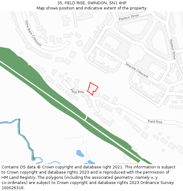 35, FIELD RISE, SWINDON, SN1 4HP: Location map and indicative extent of plot