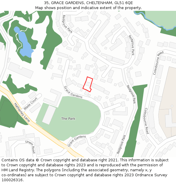 35, GRACE GARDENS, CHELTENHAM, GL51 6QE: Location map and indicative extent of plot