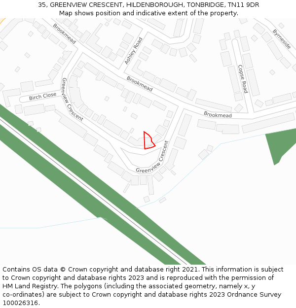 35, GREENVIEW CRESCENT, HILDENBOROUGH, TONBRIDGE, TN11 9DR: Location map and indicative extent of plot