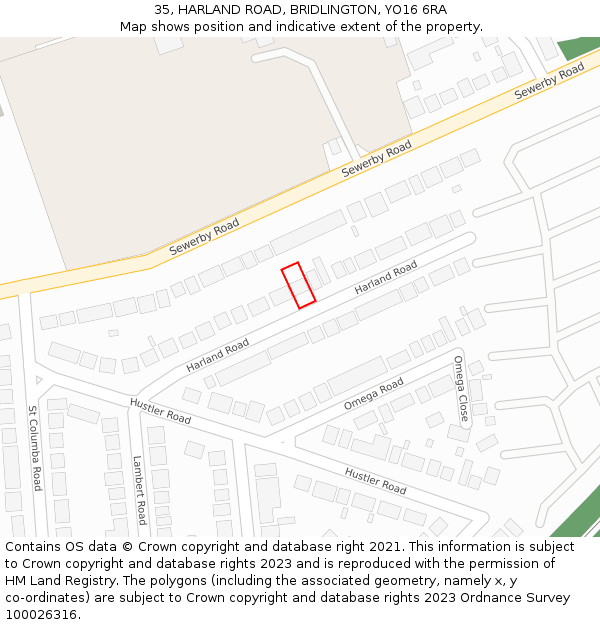 35, HARLAND ROAD, BRIDLINGTON, YO16 6RA: Location map and indicative extent of plot