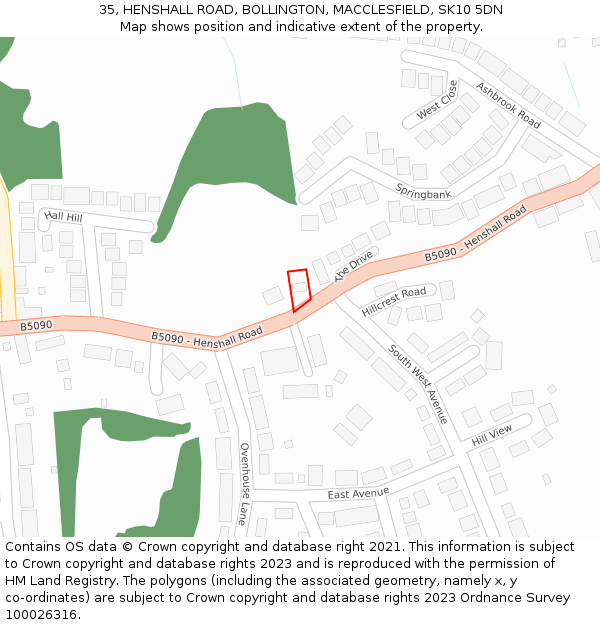 35, HENSHALL ROAD, BOLLINGTON, MACCLESFIELD, SK10 5DN: Location map and indicative extent of plot