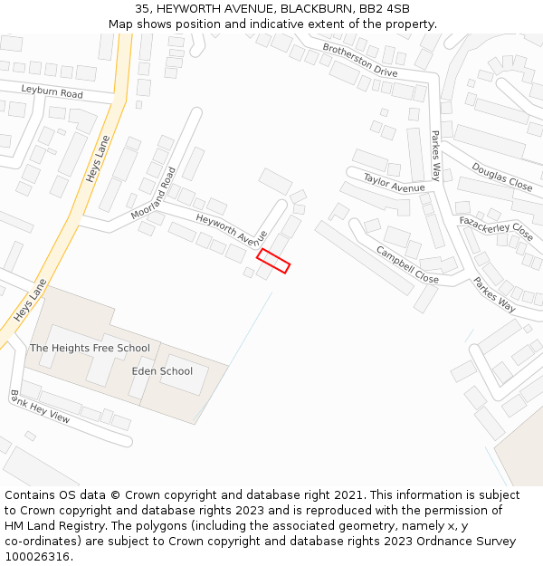 35, HEYWORTH AVENUE, BLACKBURN, BB2 4SB: Location map and indicative extent of plot