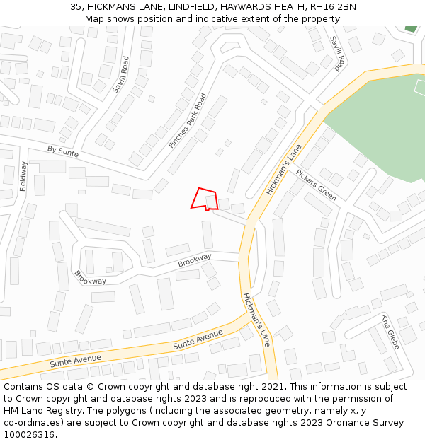 35, HICKMANS LANE, LINDFIELD, HAYWARDS HEATH, RH16 2BN: Location map and indicative extent of plot