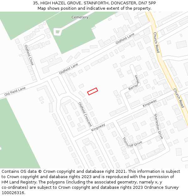 35, HIGH HAZEL GROVE, STAINFORTH, DONCASTER, DN7 5PP: Location map and indicative extent of plot