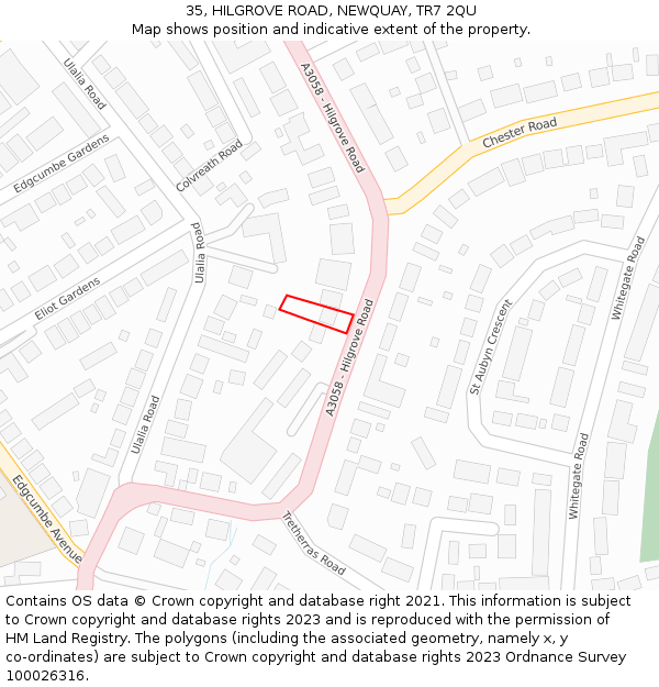 35, HILGROVE ROAD, NEWQUAY, TR7 2QU: Location map and indicative extent of plot