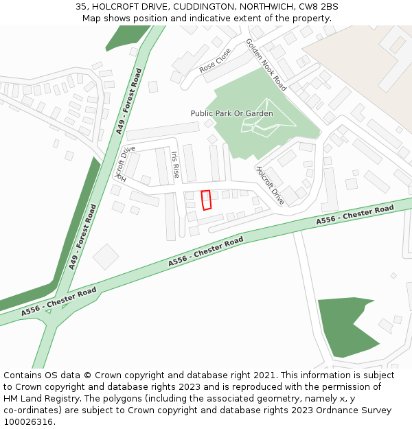 35, HOLCROFT DRIVE, CUDDINGTON, NORTHWICH, CW8 2BS: Location map and indicative extent of plot