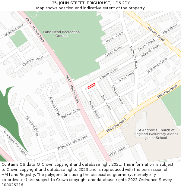 35, JOHN STREET, BRIGHOUSE, HD6 2DY: Location map and indicative extent of plot