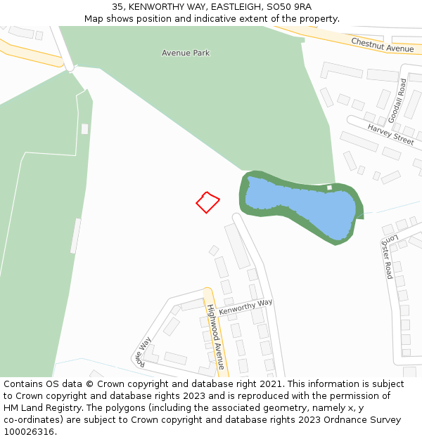 35, KENWORTHY WAY, EASTLEIGH, SO50 9RA: Location map and indicative extent of plot