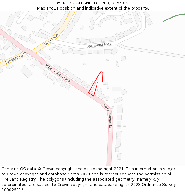 35, KILBURN LANE, BELPER, DE56 0SF: Location map and indicative extent of plot