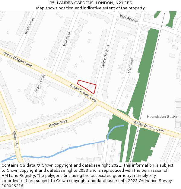 35, LANDRA GARDENS, LONDON, N21 1RS: Location map and indicative extent of plot