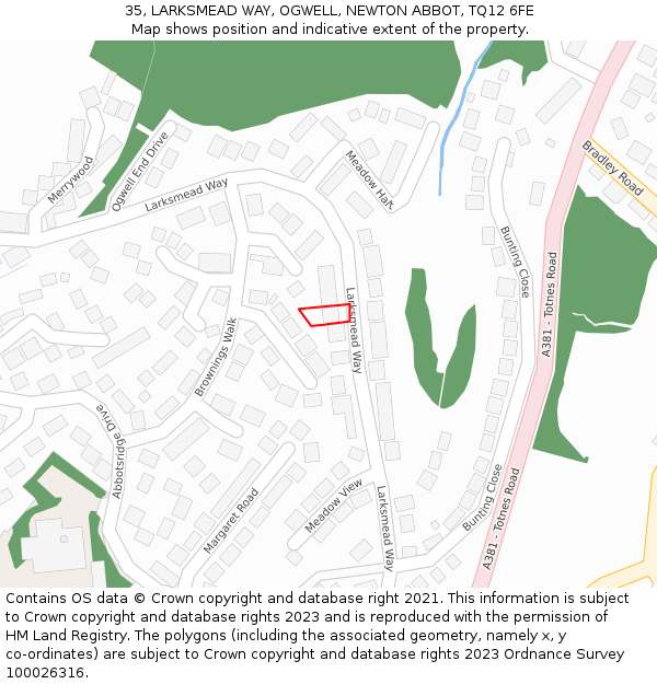 35, LARKSMEAD WAY, OGWELL, NEWTON ABBOT, TQ12 6FE: Location map and indicative extent of plot