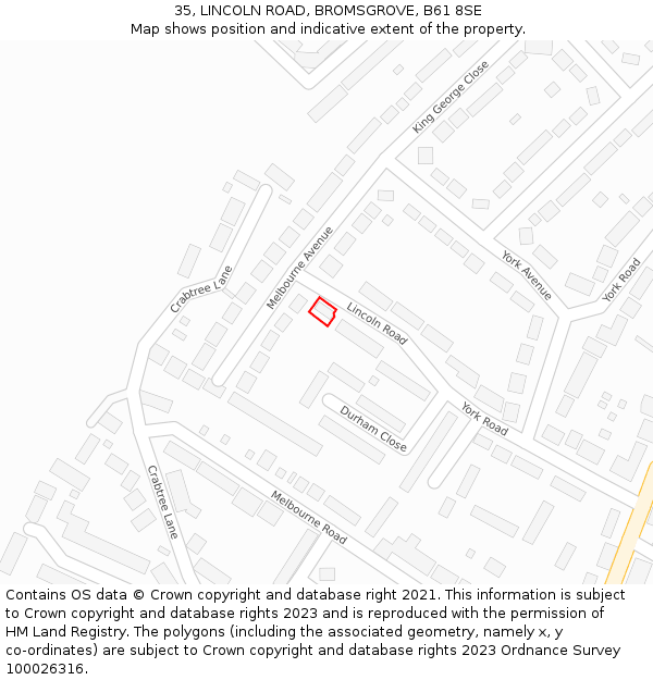 35, LINCOLN ROAD, BROMSGROVE, B61 8SE: Location map and indicative extent of plot