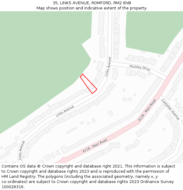 35, LINKS AVENUE, ROMFORD, RM2 6NB: Location map and indicative extent of plot