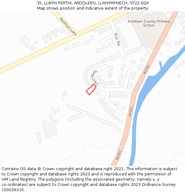 35, LLWYN PERTHI, ARDDLEEN, LLANYMYNECH, SY22 6QX: Location map and indicative extent of plot