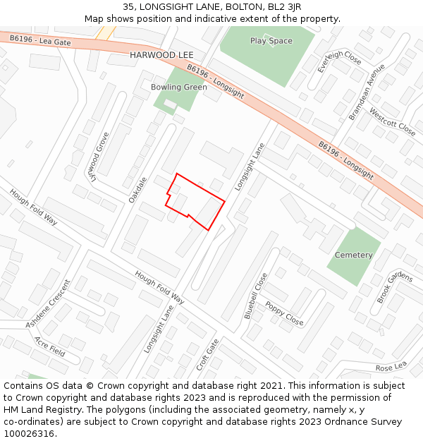 35, LONGSIGHT LANE, BOLTON, BL2 3JR: Location map and indicative extent of plot