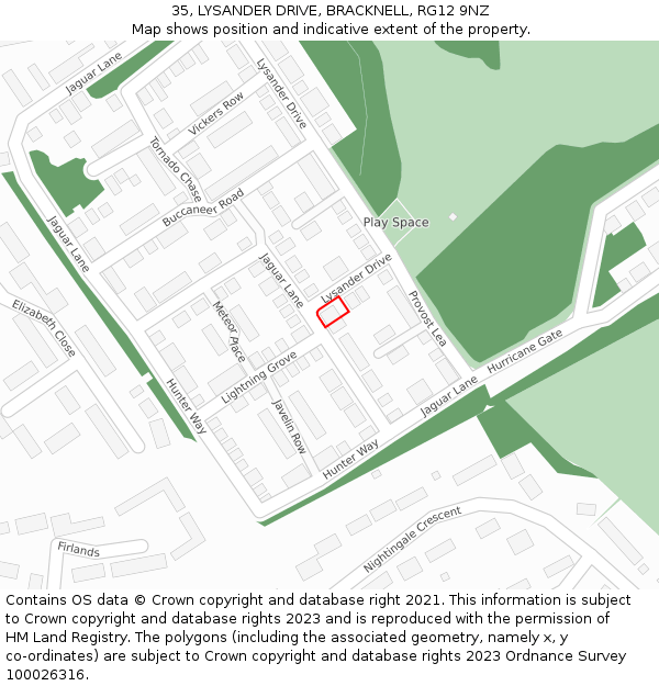 35, LYSANDER DRIVE, BRACKNELL, RG12 9NZ: Location map and indicative extent of plot