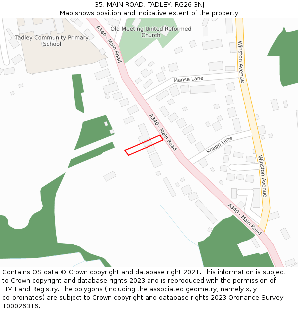 35, MAIN ROAD, TADLEY, RG26 3NJ: Location map and indicative extent of plot