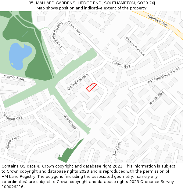 35, MALLARD GARDENS, HEDGE END, SOUTHAMPTON, SO30 2XJ: Location map and indicative extent of plot