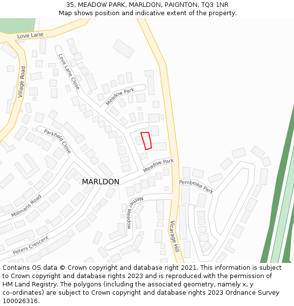 35, MEADOW PARK, MARLDON, PAIGNTON, TQ3 1NR: Location map and indicative extent of plot