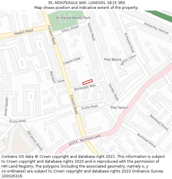 35, MONTEAGLE WAY, LONDON, SE15 3RS: Location map and indicative extent of plot