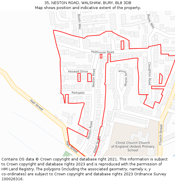 35, NESTON ROAD, WALSHAW, BURY, BL8 3DB: Location map and indicative extent of plot